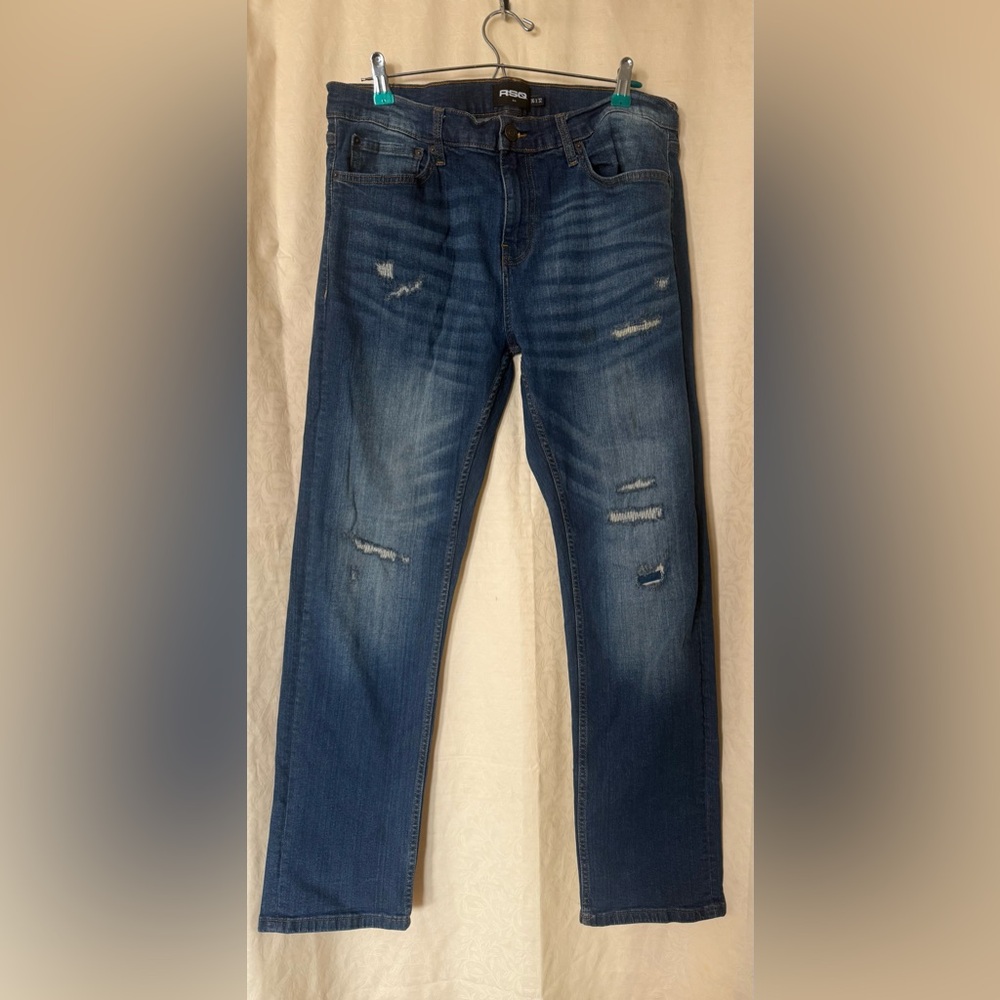 RSQ Jeans - Men’s Size 36W x 32L Distressed Slim Straight Leg Denim Blue Jeans